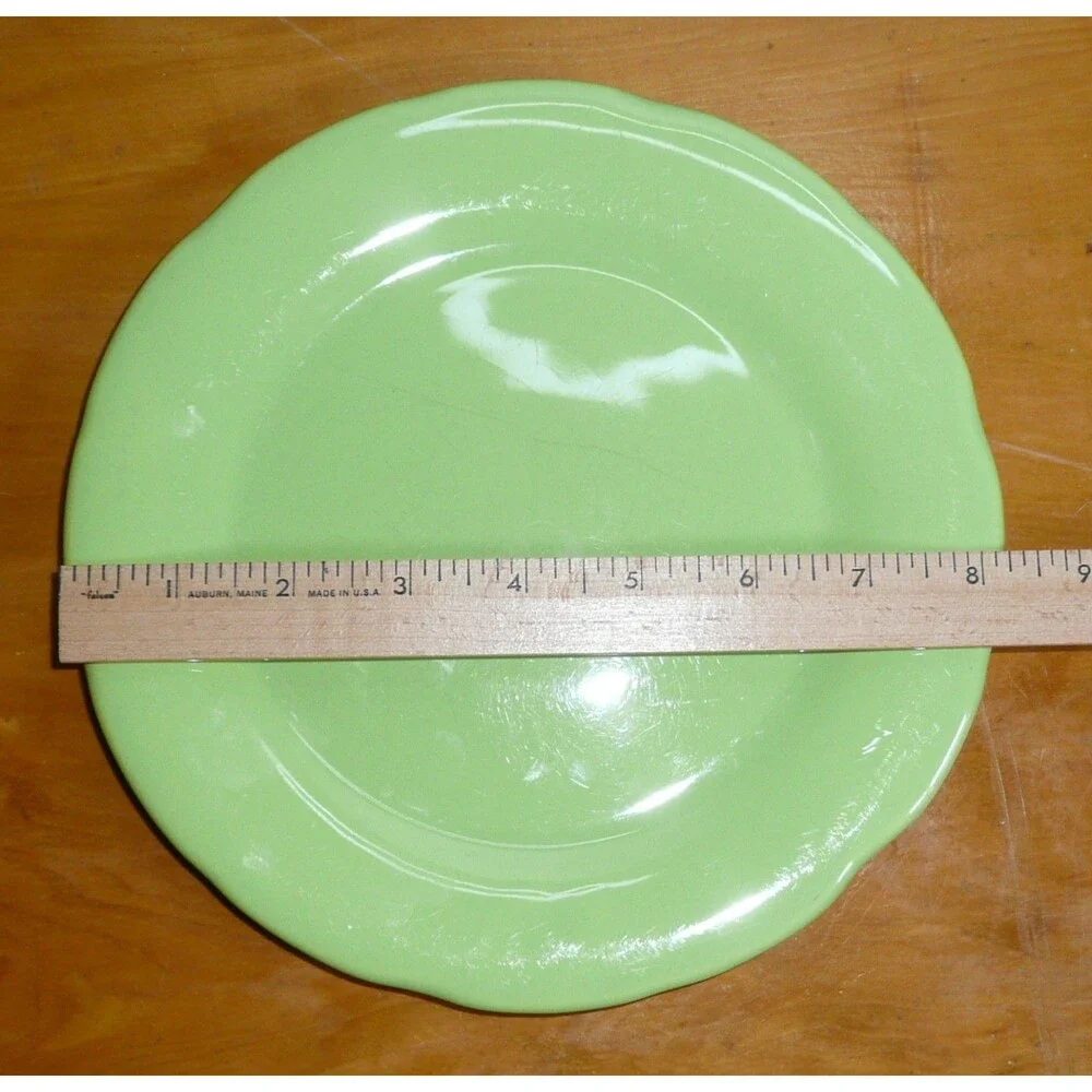 Pier 1 Imports Dinner Dish Set Lime Green Dinner Plate, Salad Soup Bowl Scallop
